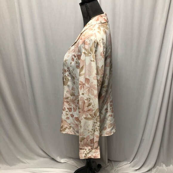 Alfred Dunner Blouse Womens Sz 10 Cream Mauve Brown Gold Button Up Floral Shirt - Picture 3 of 7